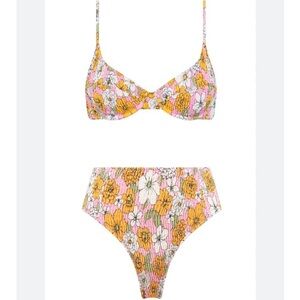 TRIANGL SET Floral pink and yellow high waist bikini